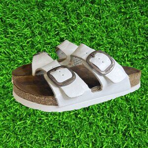 AEROTOTHIC Women's White Leather Cork Footbed Double Buckle Slide Sandals Size 6